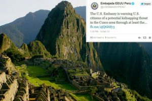 Estados Unidos pide a sus ciudadados no viajar al Cusco y Machu Picchu