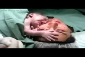 Conmovedor: bebé recién nacido no quiere separase de su mamá-VIDEO