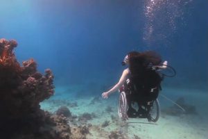 Admirable: mujer bucea en silla de ruedas -VIDEO