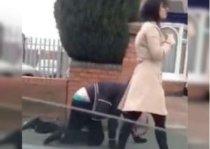 YouTube: ¡Extraño! Mujer saca a pasear a su novio con una correa igual que perro