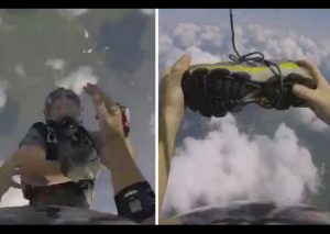 YouTube:  Paracaidista rescató su zapatilla así