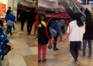 Mujer golpea con una correa la cara de su hijo en centro comercial – VIDEO