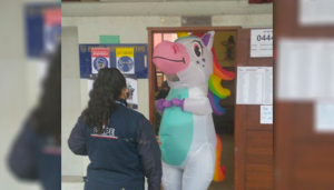 Mujer fue a votar con disfraz de unicornio | VIDEO