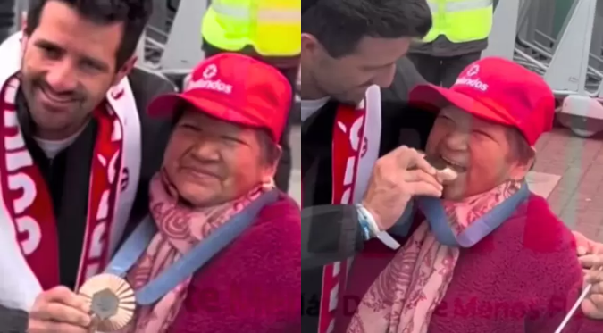 ¡Emotivo! Stefano Peschiera le pone la medalla de bronce a su nana tras llegar a Perú