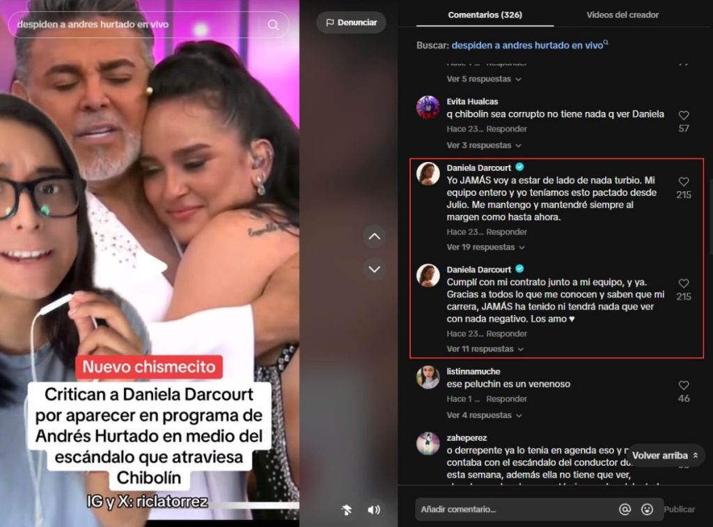 Comentarios de Daniela Darcourt sobre Andrés Hurtado