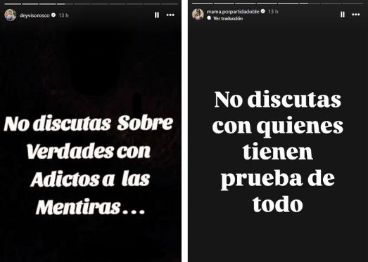 Historias de Instagram compartidas por Deyvis Orosco y Andrea San Martín en sus cuentas de Instagram